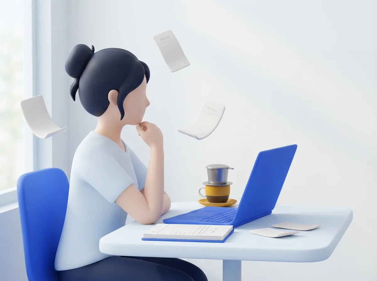 Cô gái ngồi quán cà phê ước tính chi phí cho chuyến đi